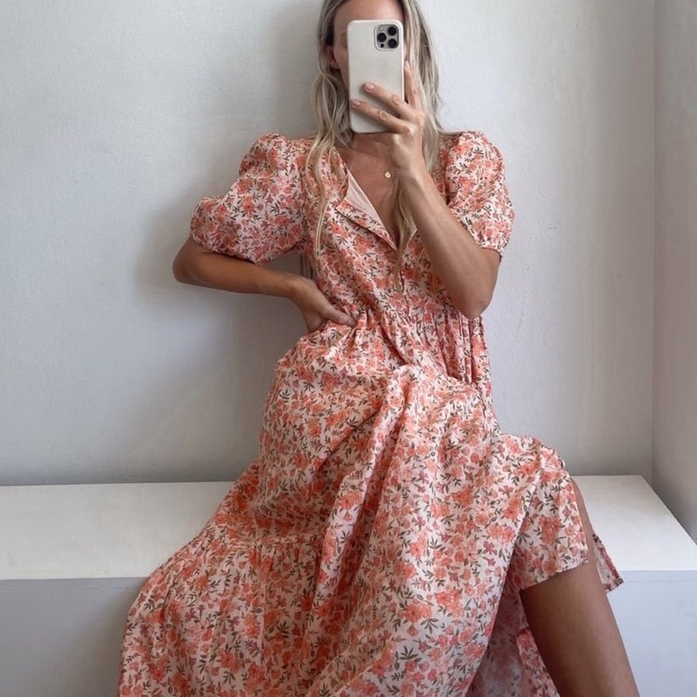 🎃 Apricot Blush Kalina Maxi Dress in Cotton Linen Oak Meadow
